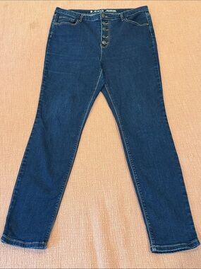 W33L29 high rise wm’s Dark Blue stretchy Skinny Jeans with Button Fly